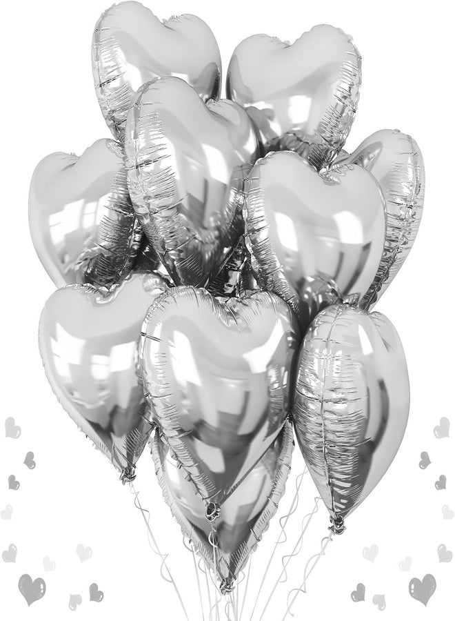 AMFIN® (Pack of 10) 18 Inch Silver Heart Shaped Balloons/Heart shape balloons for decoration - Silver - Image 1
